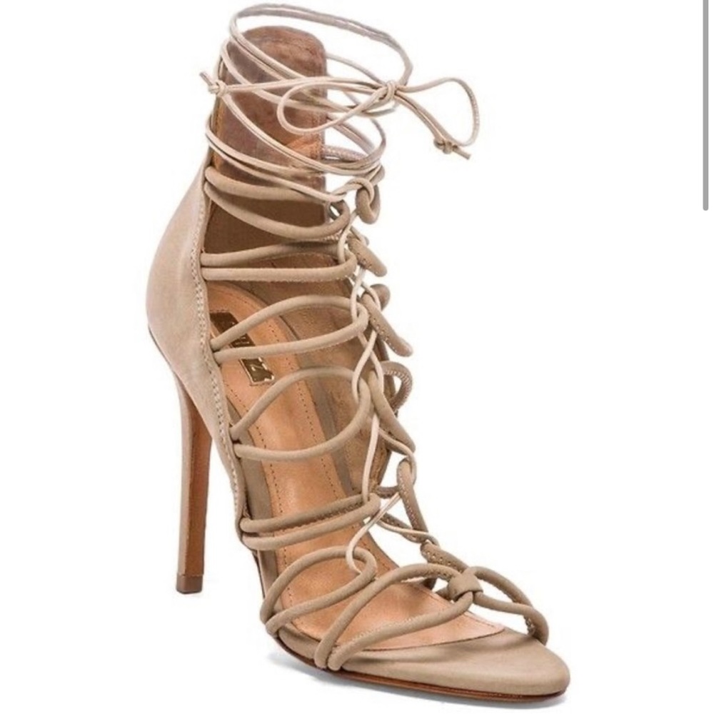 Schutz Fiorenza Oyster Nude Lace Up Sandal Heel